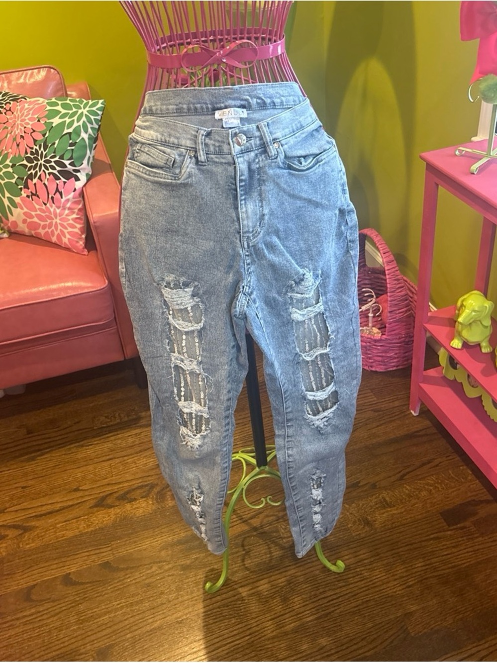 Women's Light Blue Distressed Boyfriend Jean
